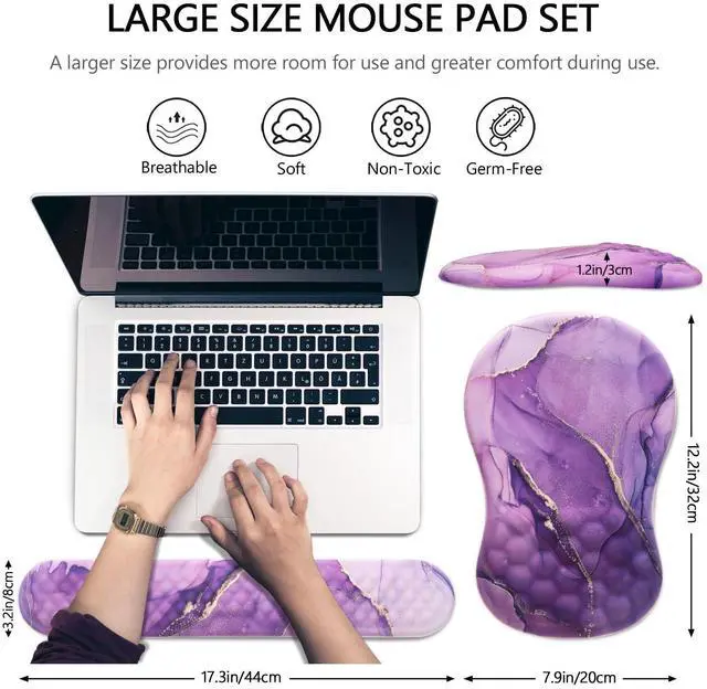 Alt view image 5 of 7 - Mouse Pad Wrist Support, Laokiiy 2 in1 Keyboard Wrist Rest+ Ergonomic Mouse Pad, Non-Slip Wrist Rest for Computer Keyboard, Made Easy Typing & Relieve Wrist Pain(Amethyst Purple Marble)