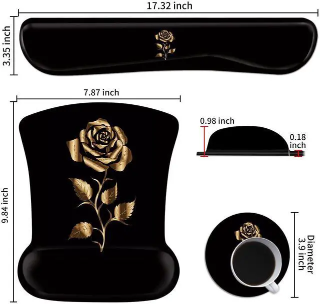 Alt view image 3 of 7 - Keyboard Wrist Rest and Mouse Wrist Rest Pad Plus a Matching Coasters, Ergonomic Mousepad, Easy Typing and Relieve Wrist Pain for Computer, Laptop, Office, Gaming, Gold Rose