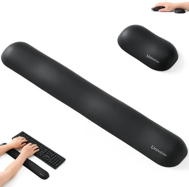 Main image of Design-Wave Set of Wrist Rest,Artificial Sheepskin+Memory Foam+Ergonomic+Anti-Slip Gel, Resilience Support During Work and Gaming,Keyboard Accessory,Black