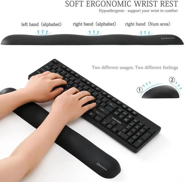 Alt view image 3 of 7 - Design-Wave Set of Wrist Rest,Artificial Sheepskin+Memory Foam+Ergonomic+Anti-Slip Gel, Resilience Support During Work and Gaming,Keyboard Accessory,Black