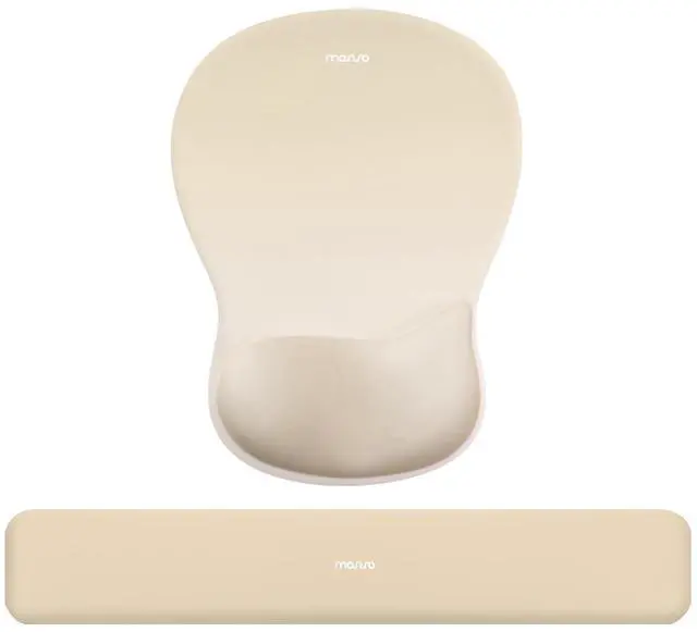 Main image of Wrist Rest Support for Mouse Pad&Keyboard Set, Ergonomic Mousepad with Concave Curved Memory Foam, Non-Slip Base Pain Relief Comfortable Rectangular Easy Typing Pad for Home/Office, Khaki