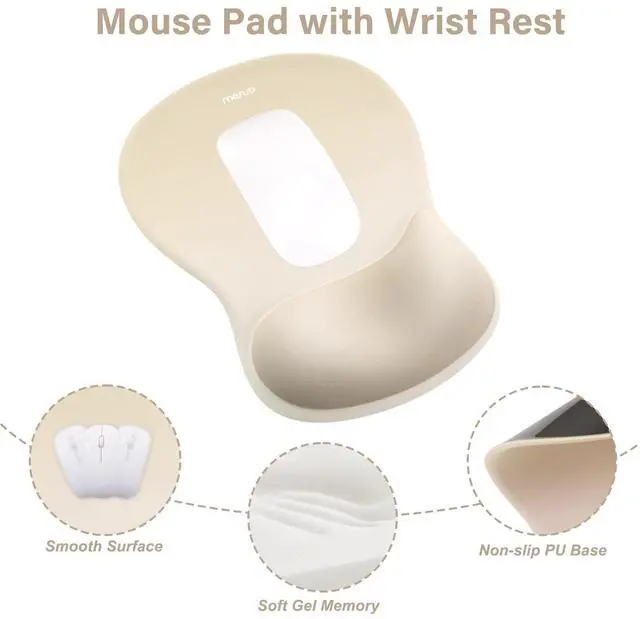 Alt view image 3 of 7 - Wrist Rest Support for Mouse Pad&Keyboard Set, Ergonomic Mousepad with Concave Curved Memory Foam, Non-Slip Base Pain Relief Comfortable Rectangular Easy Typing Pad for Home/Office, Khaki