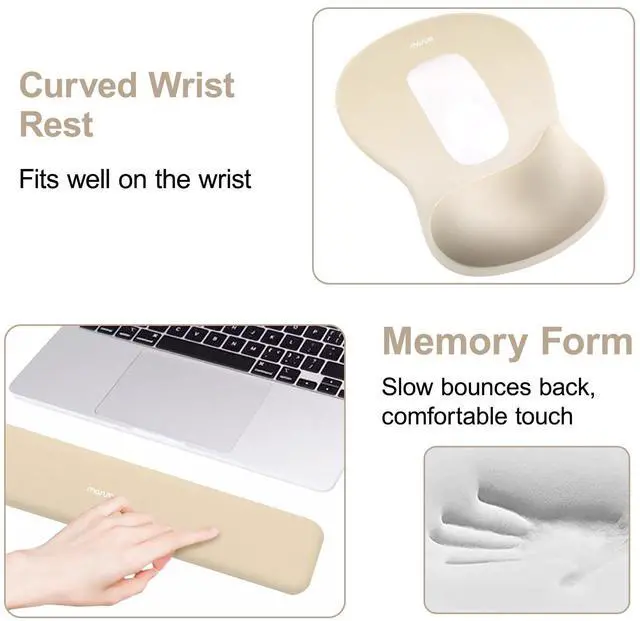 Alt view image 4 of 7 - Wrist Rest Support for Mouse Pad&Keyboard Set, Ergonomic Mousepad with Concave Curved Memory Foam, Non-Slip Base Pain Relief Comfortable Rectangular Easy Typing Pad for Home/Office, Khaki