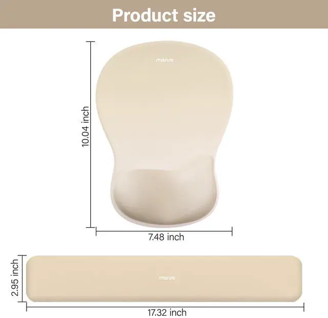 Alt view image 6 of 7 - Wrist Rest Support for Mouse Pad&Keyboard Set, Ergonomic Mousepad with Concave Curved Memory Foam, Non-Slip Base Pain Relief Comfortable Rectangular Easy Typing Pad for Home/Office, Khaki