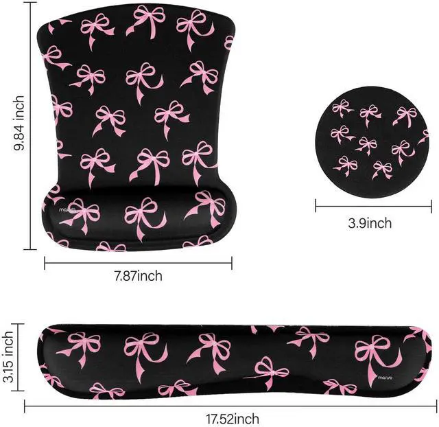 Alt view image 7 of 7 - Wrist Rest Support for Mouse Pad&Keyboard Set, Pink Bows Ergonomic Mousepad&Coaster Non-Slip Base Home/Office Pain Relief&Easy Typing Cushion with Neoprene Cloth&Raised Memory Foam, Black