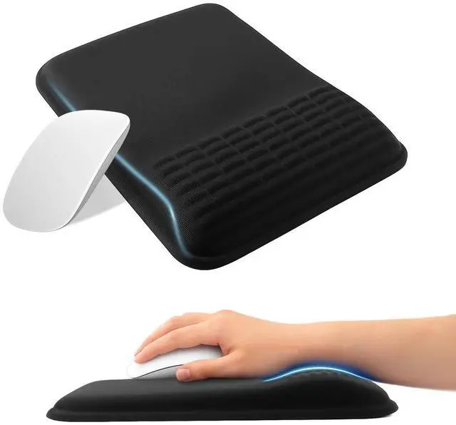 Main image of Ergonomic Mouse Pad with Wrist Rest Set, Super Soft Memory Foam Relief-Pain for Computer Keyboard, Non-Slip Arm Palm Rests Cushion PU Base for Office and Home (Classic Black)