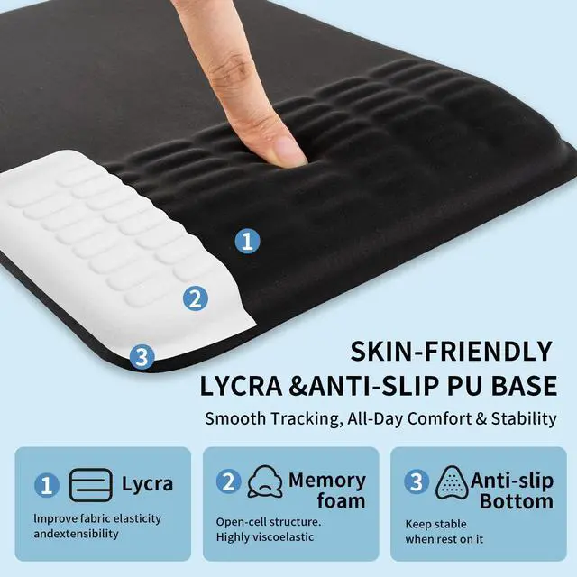 Alt view image 4 of 7 - Ergonomic Mouse Pad with Wrist Rest Set, Super Soft Memory Foam Relief-Pain for Computer Keyboard, Non-Slip Arm Palm Rests Cushion PU Base for Office and Home (Classic Black)