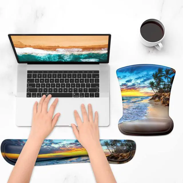 Alt view image 2 of 6 - Mouse Pad Wrist Support Keyboard Wrist Rest Pad Ergonomic Mousepad Non-Slip Memory Foam Keyboard Pad Easy Typing Pain Relief Perfect for PC Laptop Gaming Office, Beach