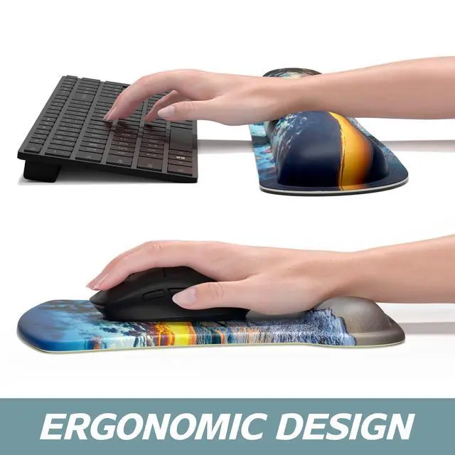 Alt view image 3 of 6 - Mouse Pad Wrist Support Keyboard Wrist Rest Pad Ergonomic Mousepad Non-Slip Memory Foam Keyboard Pad Easy Typing Pain Relief Perfect for PC Laptop Gaming Office, Beach