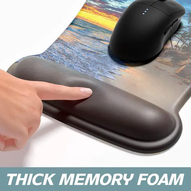 Alt view image 4 of 6 - Mouse Pad Wrist Support Keyboard Wrist Rest Pad Ergonomic Mousepad Non-Slip Memory Foam Keyboard Pad Easy Typing Pain Relief Perfect for PC Laptop Gaming Office, Beach