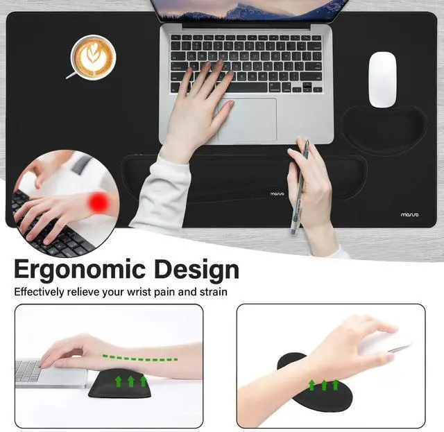 Alt view image 3 of 7 - Keyboard Mouse Pad Set, Gaming Mouse Pad&Keyboard Wrist Rest&Wrist Rest, Ergonomic Wristrests with Memory Foam Home Office Easy Typing Cushion Non-Slip Mousepad, Black