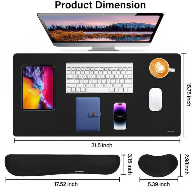 Alt view image 2 of 7 - Keyboard Mouse Pad Set, Gaming Mouse Pad&Keyboard Wrist Rest&Wrist Rest, Ergonomic Wristrests with Memory Foam Home Office Easy Typing Cushion Non-Slip Mousepad, Black