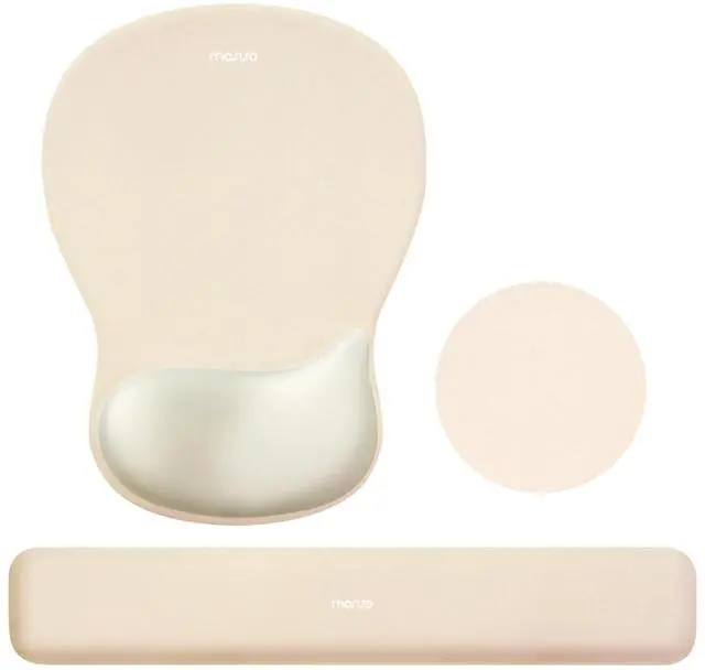 Main image of Wrist Rest Support for Mouse Pad&Keyboard Set, Ergonomic Mousepad&Coaster, Non-Slip Base Home/Office Rectangular Easy Typing Cushion Pad with Soft Cloth&Curved Concave Memory Foam, Khaki