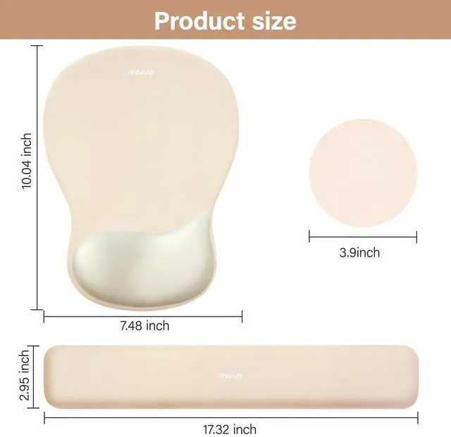 Alt view image 6 of 7 - Wrist Rest Support for Mouse Pad&Keyboard Set, Ergonomic Mousepad&Coaster, Non-Slip Base Home/Office Rectangular Easy Typing Cushion Pad with Soft Cloth&Curved Concave Memory Foam, Khaki