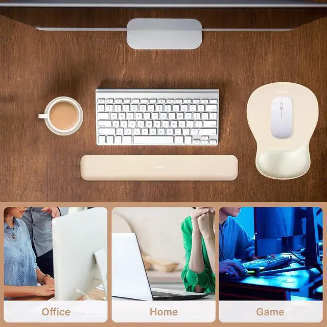 Alt view image 7 of 7 - Wrist Rest Support for Mouse Pad&Keyboard Set, Ergonomic Mousepad&Coaster, Non-Slip Base Home/Office Rectangular Easy Typing Cushion Pad with Soft Cloth&Curved Concave Memory Foam, Khaki