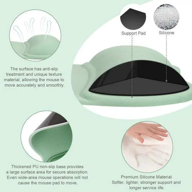 Alt view image 2 of 7 - Wrist Rest Support for Mouse Pad & Keyboard Set, Pear Shape Ergonomic Mousepad Non-Slip Base Home/Office Pain Relief & Easy Typing Cushion with Neoprene Cloth & Raised Memory Foam, Mint Green
