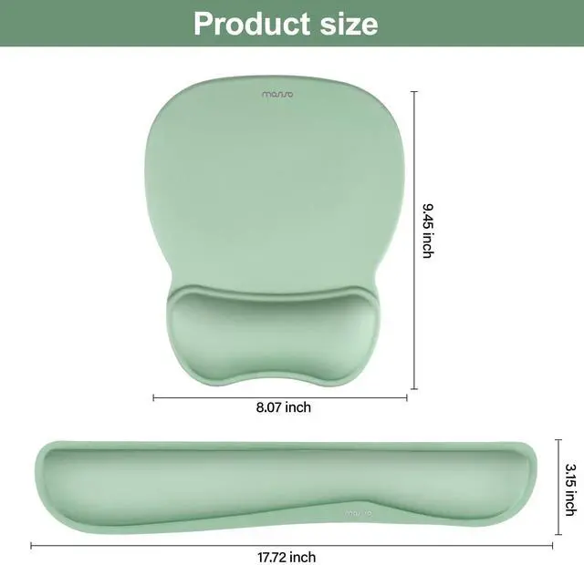 Alt view image 7 of 7 - Wrist Rest Support for Mouse Pad & Keyboard Set, Pear Shape Ergonomic Mousepad Non-Slip Base Home/Office Pain Relief & Easy Typing Cushion with Neoprene Cloth & Raised Memory Foam, Mint Green