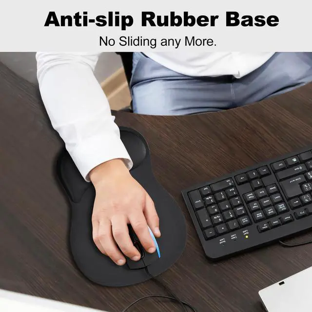 Alt view image 4 of 7 - Mouse Pad Wrist Support, Ergonomic Mousepad with Memory Foam Wrist Rest Cushion, Non-Slip Rubber Base Gaming Mouse Pad for Pain Relief and Easy Typing, Home Office Laptop, Black