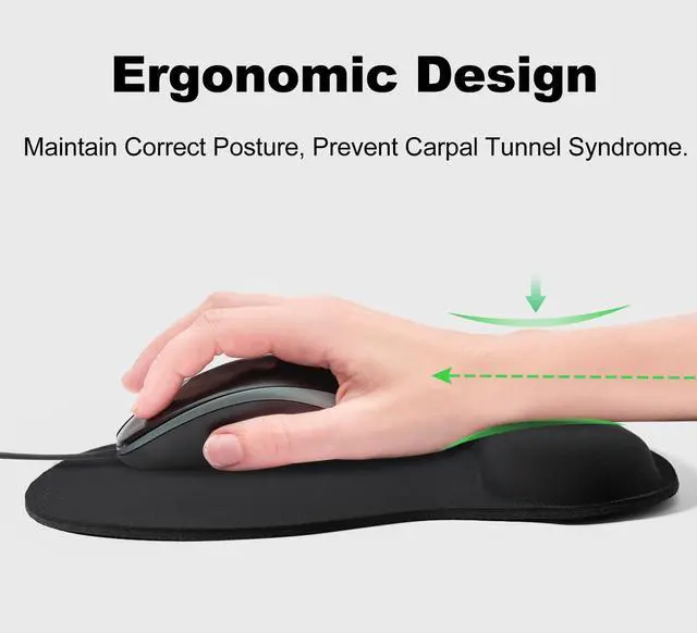 Alt view image 2 of 7 - Mouse Pad Wrist Support, Ergonomic Mousepad with Memory Foam Wrist Rest Cushion, Non-Slip Rubber Base Gaming Mouse Pad for Pain Relief and Easy Typing, Home Office Laptop, Black