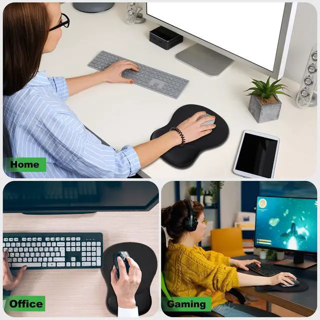 Alt view image 7 of 7 - Mouse Pad Wrist Support, Ergonomic Mousepad with Memory Foam Wrist Rest Cushion, Non-Slip Rubber Base Gaming Mouse Pad for Pain Relief and Easy Typing, Home Office Laptop, Black