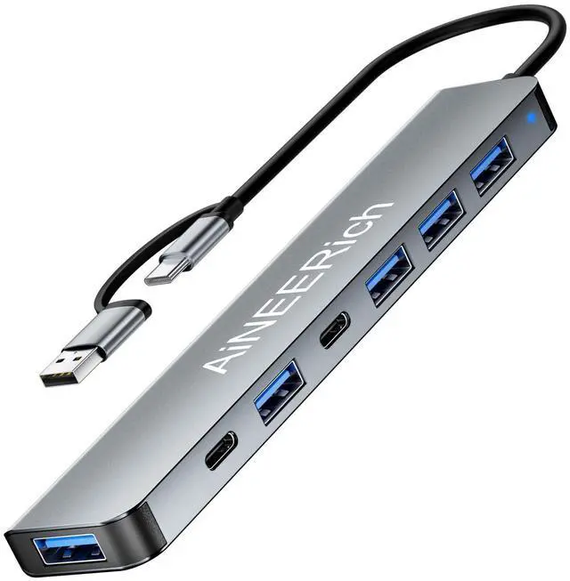 Main image of USB Hub for Laptop, USB C Hub Multiport Adapter Extended 5 USB Ports, 1 Type C Port, USB C to USB A Converter for iPhone 16 15, Laptop, PC, Mac, MacBook Pro Air, iPad, Desktop, Grey