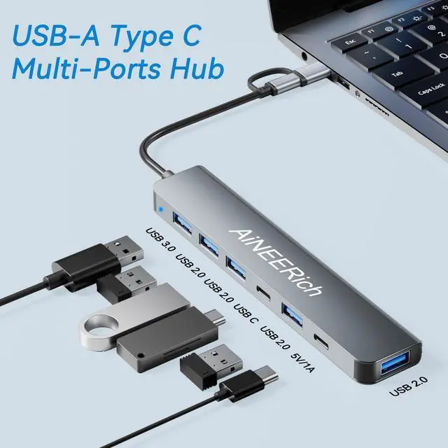 Alt view image 2 of 7 - USB Hub for Laptop, USB C Hub Multiport Adapter Extended 5 USB Ports, 1 Type C Port, USB C to USB A Converter for iPhone 16 15, Laptop, PC, Mac, MacBook Pro Air, iPad, Desktop, Grey