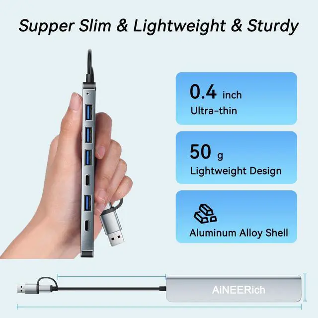 Alt view image 6 of 7 - USB Hub for Laptop, USB C Hub Multiport Adapter Extended 5 USB Ports, 1 Type C Port, USB C to USB A Converter for iPhone 16 15, Laptop, PC, Mac, MacBook Pro Air, iPad, Desktop, Grey