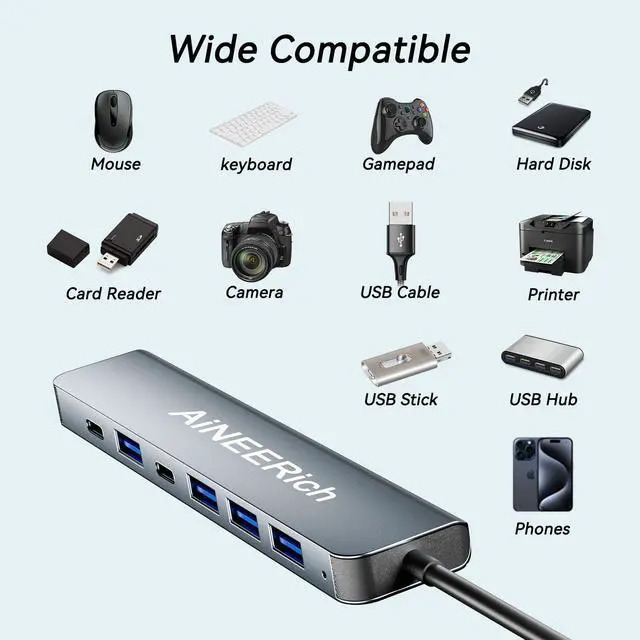Alt view image 5 of 7 - USB Hub for Laptop, USB C Hub Multiport Adapter Extended 5 USB Ports, 1 Type C Port, USB C to USB A Converter for iPhone 16 15, Laptop, PC, Mac, MacBook Pro Air, iPad, Desktop, Grey