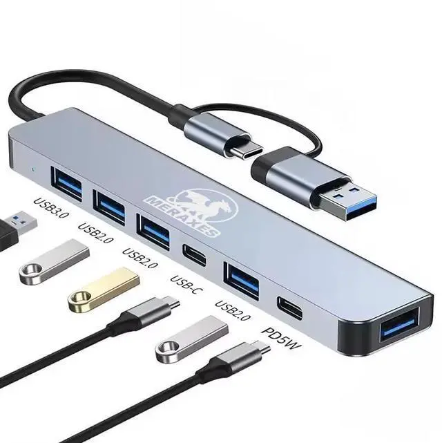 Main image of 7-in-1 USB-C & USB Hub, Aluminum Multiport Adapter with USB-C, USB 3.0 & USB 2.0 Ports, Multi USB Docking Station for MacBook Pro/Air, iPad, Laptops & PCs