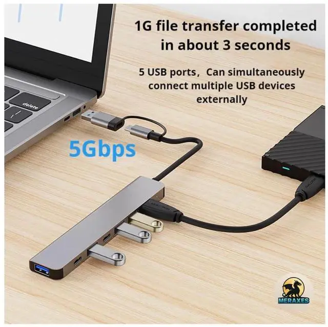 Alt view image 3 of 6 - 7-in-1 USB-C & USB Hub, Aluminum Multiport Adapter with USB-C, USB 3.0 & USB 2.0 Ports, Multi USB Docking Station for MacBook Pro/Air, iPad, Laptops & PCs