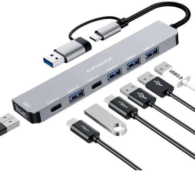 Main image of USB C Hub 7 in 2, Aluminum Multiport Adapter with USB 3.0 & USB 2.0 Ports, Slim USB Splitter for Laptop, MacBook Pro/Air, iPad, PC, Type-C Devices