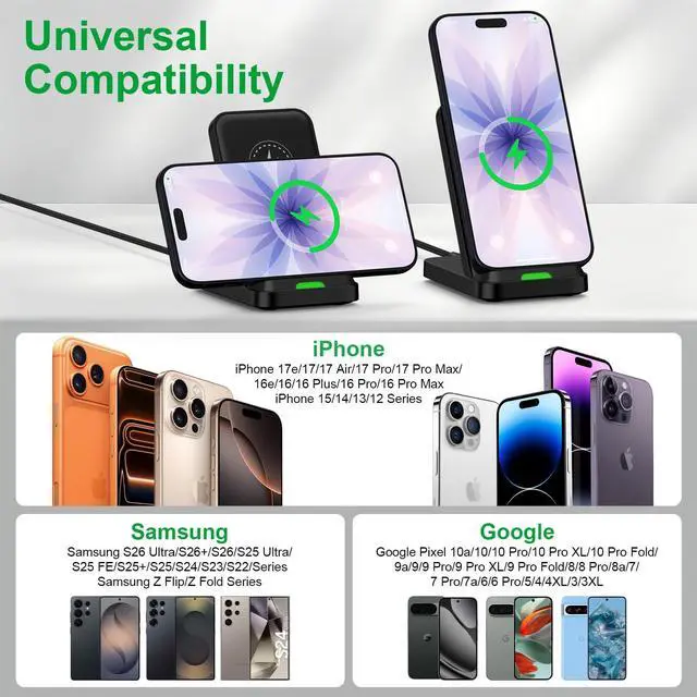 Alt view image 4 of 7 - for Samsung S26 Wireless Charger Fast Charging Stand for Galaxy S26 Ultra S26+ S25 S24 S23 S22 S21,15W Wireless Desk Phone Charging Station for iPhone 17e 17 16 15,Google Pixel 10a 10 Pro with Adapter