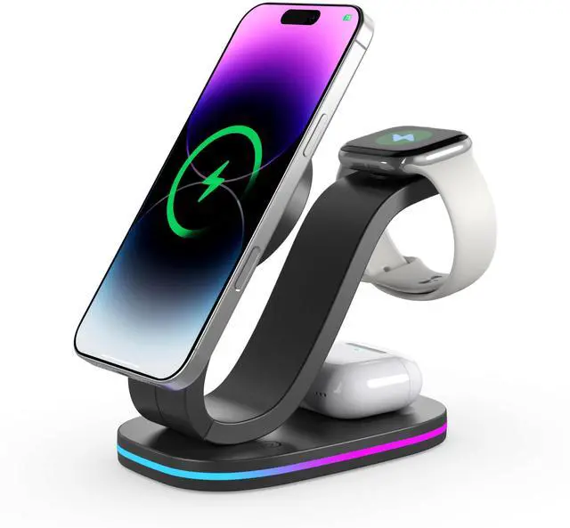 Main image of Wireless Charging Station, Qi2 15W 3-in-1 Charger Station for iPhone 17/16/15/14/13/12 Series, Watch Airpods 1-8/Ultra, iPad, AirPods