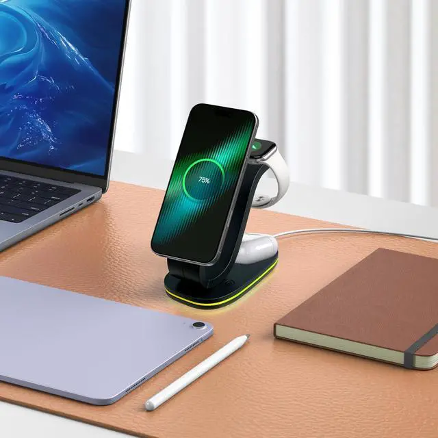 Alt view image 7 of 7 - Wireless Charging Station, Qi2 15W 3-in-1 Charger Station for iPhone 17/16/15/14/13/12 Series, Watch Airpods 1-8/Ultra, iPad, AirPods