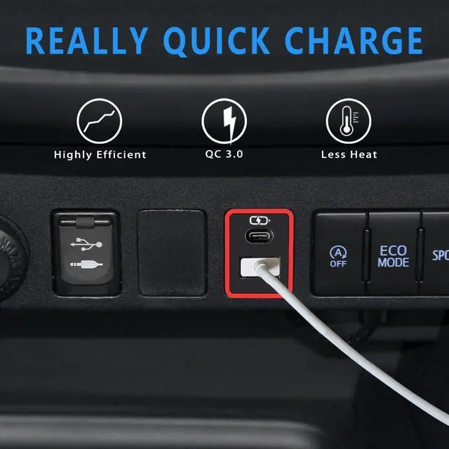 Alt view image 3 of 7 - Car Charger,for Toyota Rav4 Corolla Prius Type-C USB Port Socket,QC3.0 Fast Charge,Charging with Light Turn red.Show,Compatible with Smartphones and Tablets,etc.White/Red-1.3x0.9inch