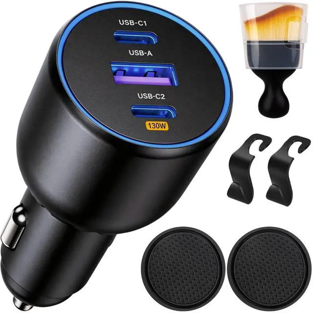 Main image of 130W Car Charger Super Fast Charging Cigarette Lighter USB Phone Accessories Charger Adapter with QC USB c Type c PD Universal Quick Charge Multi 3 Port for 12-24v Car Cigarette Lighter Plug