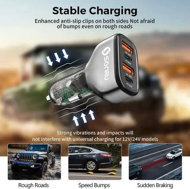 Alt view image 5 of 7 - 4-Port USB C Car Charger, 120W 2*PD60W+QC30W Cigarette Lighter USB Car Charger Adapter, Fast Car Phone Charger for iPhone 17/17 Pro Max/16/15/14 Series, Galaxy S24/23,iPad, Galaxy, Tablet
