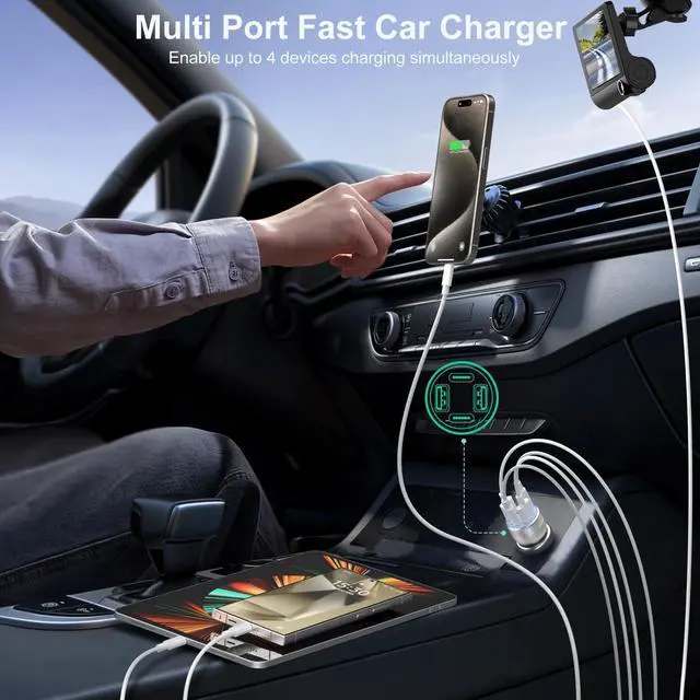 Alt view image 6 of 7 - USB C Car Charger, 3 Pack 65W 4 Ports 12V USB C Cigarette Lighter Adapter QC 3.0&PD 30W Super Fast Type C Car Phone Charger for iPhone 15/14/13/11/iPad Pro,Samsung,Android(Silver)