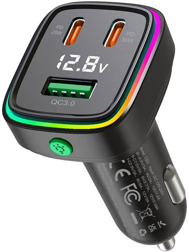 Main image of 60W Fast Car Charger USB C Quick Charging Adapter PD 36W Fast Charging with Led and Voltage Display for iPhone16 15 X Samsung