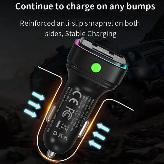 Alt view image 5 of 7 - 60W Fast Car Charger USB C Quick Charging Adapter PD 36W Fast Charging with Led and Voltage Display for iPhone16 15 X Samsung
