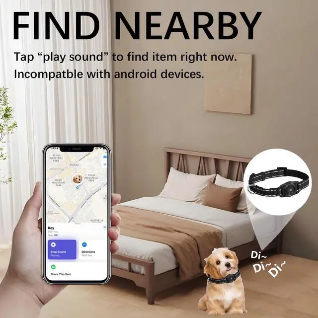 Alt view image 5 of 7 - Waterproof Air tag Dog Collar - Reflective, Built-in Tracker with Bluetooth ConnectivityIncluded Tracker Soft-Padded Adjustable Buckle (Black, M)