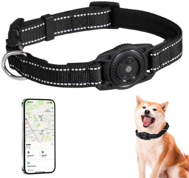 Main image of Waterproof Air tag Dog Collar - Reflective, Built-in Tracker with Bluetooth ConnectivityIncluded Tracker Soft-Padded Adjustable Buckle (Black, M)