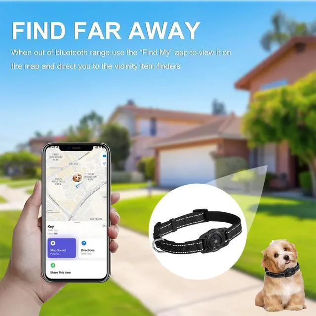 Alt view image 4 of 7 - Waterproof Air tag Dog Collar - Reflective, Built-in Tracker with Bluetooth ConnectivityIncluded Tracker Soft-Padded Adjustable Buckle (Black, M)