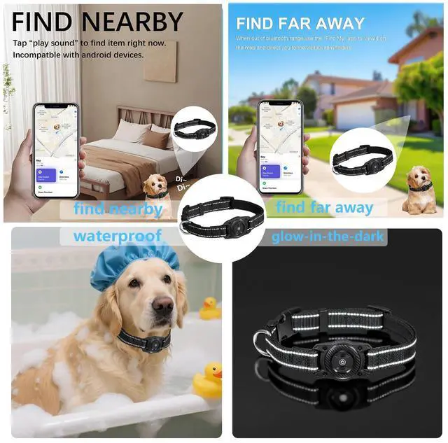 Alt view image 7 of 7 - Waterproof Air tag Dog Collar - Reflective, Built-in Tracker with Bluetooth ConnectivityIncluded Tracker Soft-Padded Adjustable Buckle (Black, M)