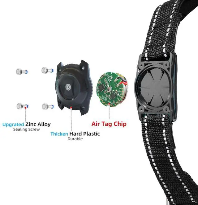Alt view image 3 of 7 - Waterproof Air tag Dog Collar - Reflective, Built-in Tracker with Bluetooth ConnectivityIncluded Tracker Soft-Padded Adjustable Buckle (Black, M)