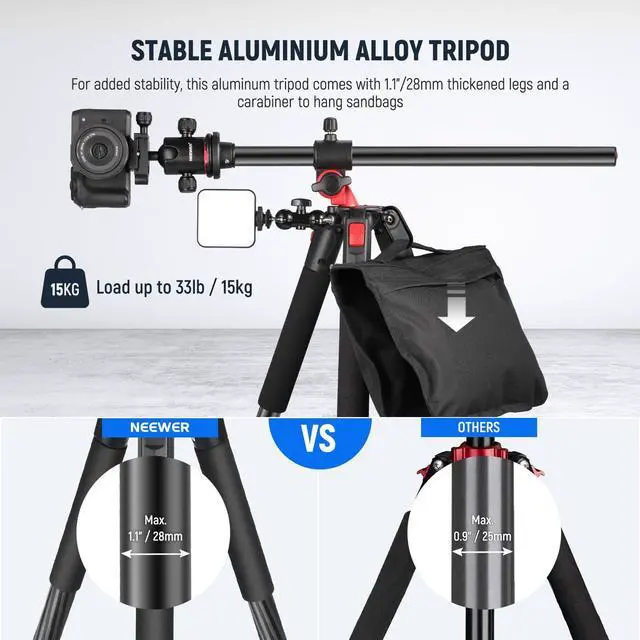 Alt view image 3 of 7 - 72 inch Camera Tripod Monopod with Center Column and Ball Head Aluminum, Arca Type QR Plate, Bag, Horizontal Tripod Overhead Camera Mount for DSLR Camera, Video Camcorder, Max Load: 33lb