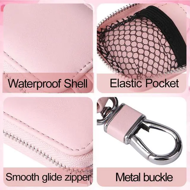 Alt view image 3 of 7 - 2 PCS Earbud Case with Keychain Portable PU Leather Headphone Storage Bag Shell Earphone Organizer for Wired Wireless Earphone Earbud Earpieces SD Memory Card Camera Chips (Purple + Pink)