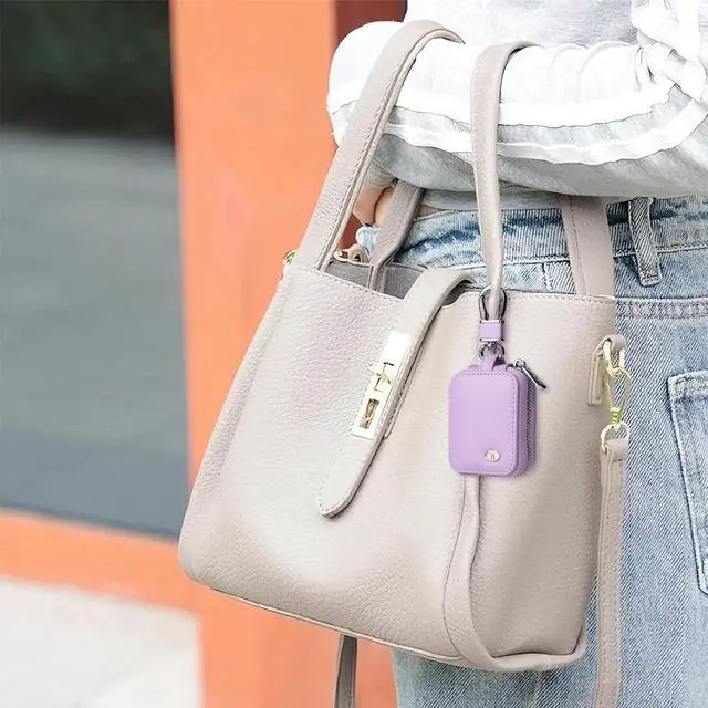 Alt view image 4 of 7 - 2 PCS Earbud Case with Keychain Portable PU Leather Headphone Storage Bag Shell Earphone Organizer for Wired Wireless Earphone Earbud Earpieces SD Memory Card Camera Chips (Purple + Pink)