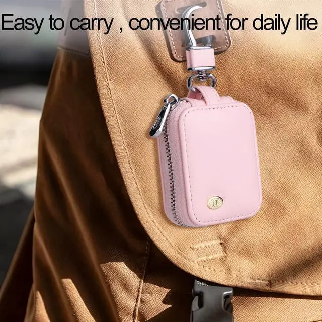 Alt view image 5 of 7 - 2 PCS Earbud Case with Keychain Portable PU Leather Headphone Storage Bag Shell Earphone Organizer for Wired Wireless Earphone Earbud Earpieces SD Memory Card Camera Chips (Purple + Pink)