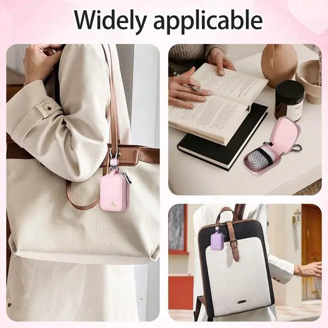 Alt view image 7 of 7 - 2 PCS Earbud Case with Keychain Portable PU Leather Headphone Storage Bag Shell Earphone Organizer for Wired Wireless Earphone Earbud Earpieces SD Memory Card Camera Chips (Purple + Pink)